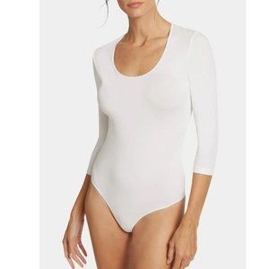 Wolford Scoop Neck 3/4 Sleeve Thong Bodysuit White S basic casual undergarment